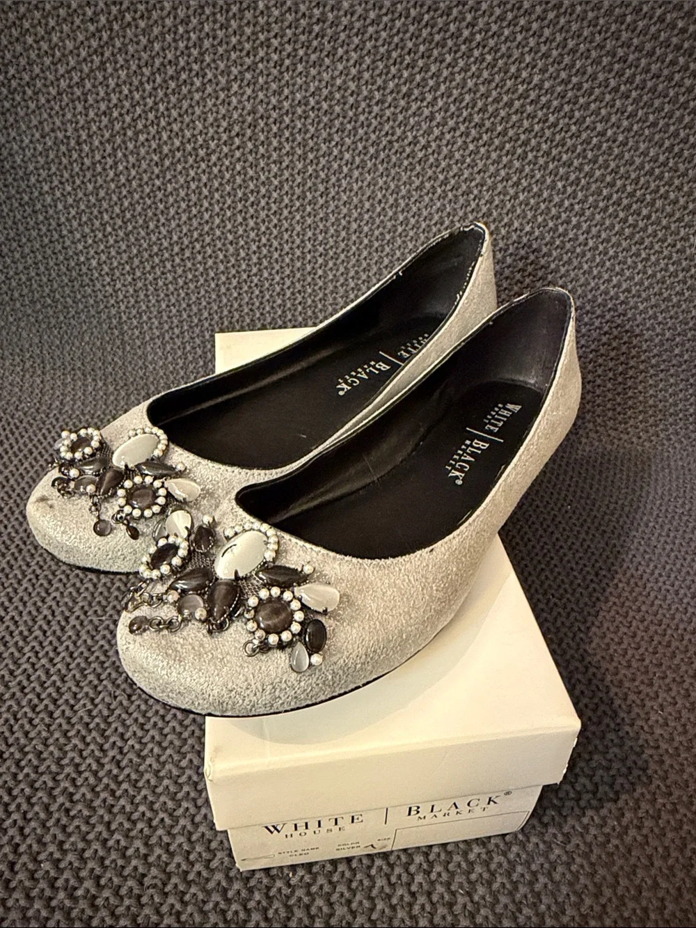 White House Black Market Silver Jeweled Ballet Flats